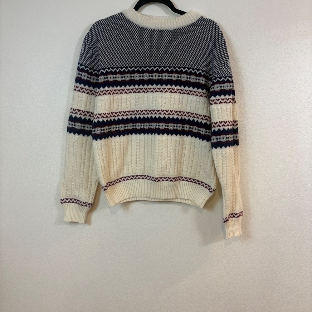 Rob Winter Sweater Mens L Cream Fair Isle Vintage 90s Cable Knit Cabin Holiday